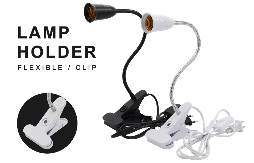 360 Degree Flexible Led Lamp Base Clip E27 Lamp Holder With On/off