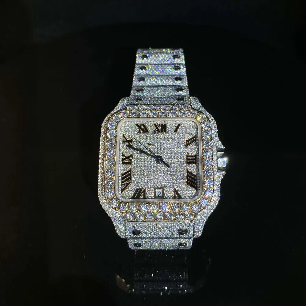 Full Iced Out VVS Moissanite Diamond Watch, Stainless Steel Watch