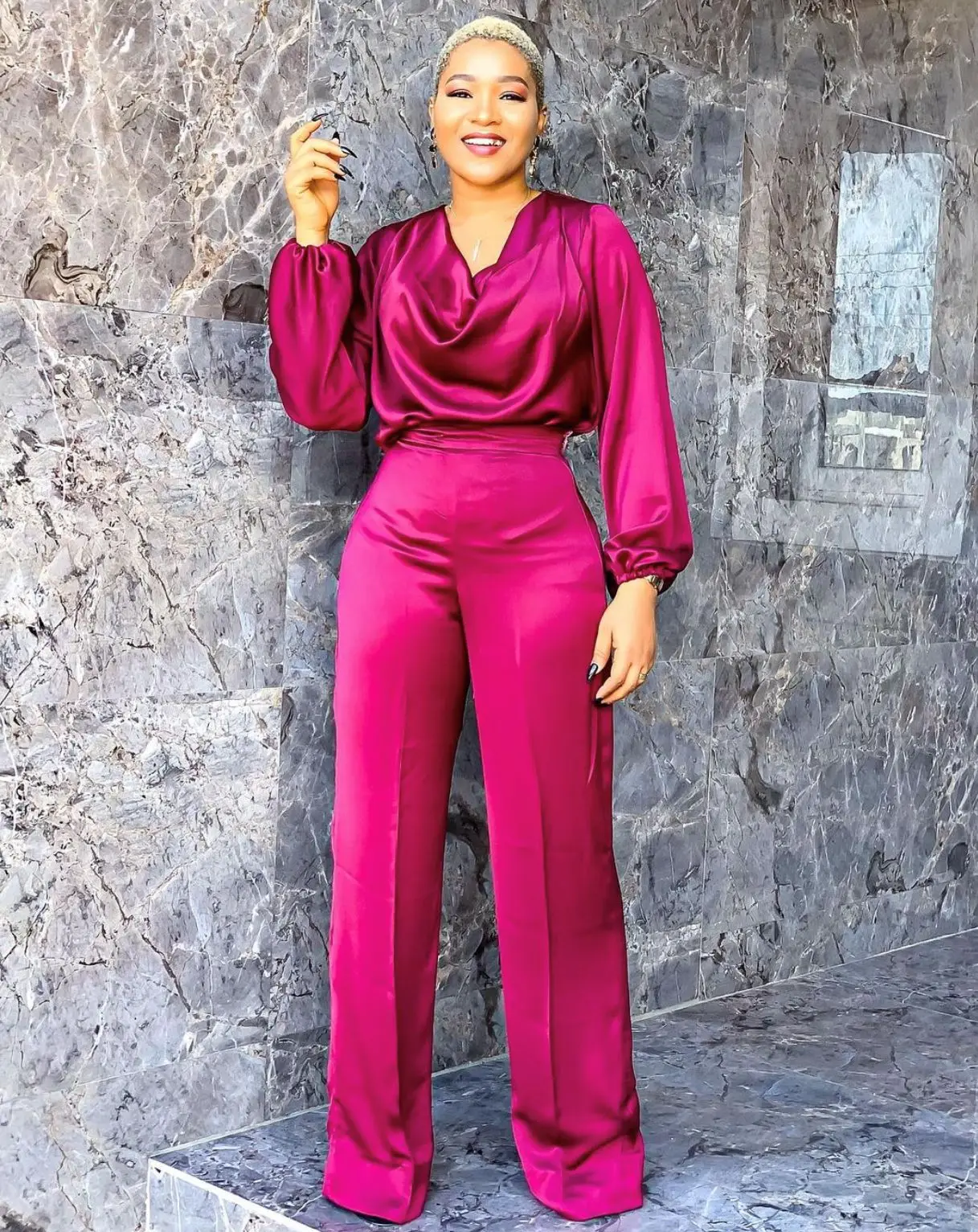African Plus Size Jumpsuit Vneck Lantern Sleeve Pleated Wide Leg Pants