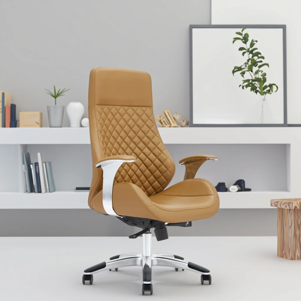 Modern Executive Chair Black+White Alloy Base PU Leather Surface Meeting Room Essential 2