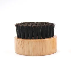 Factory wholesale rubber wood material round shape pure boar bristle mini beard cleaning brush boar bristle