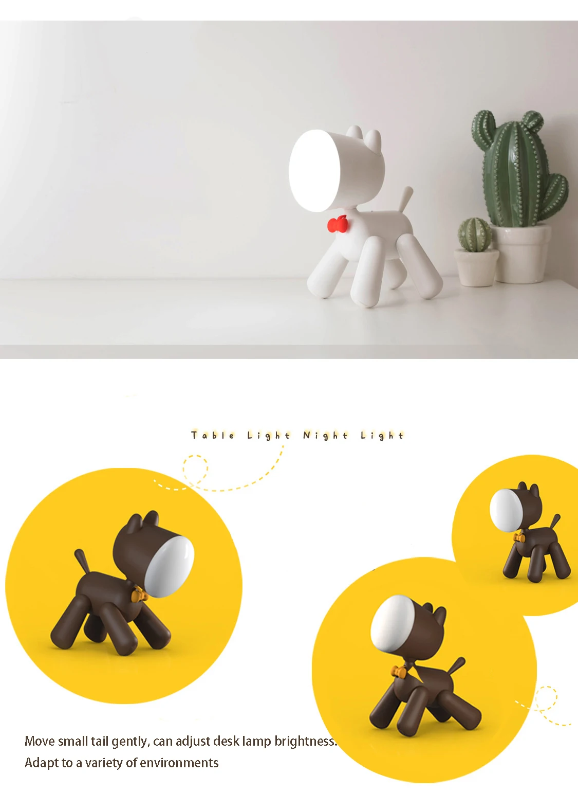 LED Cute Puppy Light Tail Switch Flexible USB Rechargeable Soft Light Eye Protection Kids Animal Table Reading Night Light factory