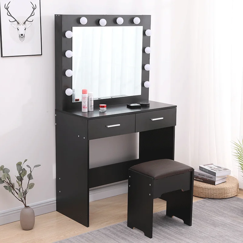 
Bedroom black dresser with light bulb, dresser with 2 drawers large mirror girl dresser 