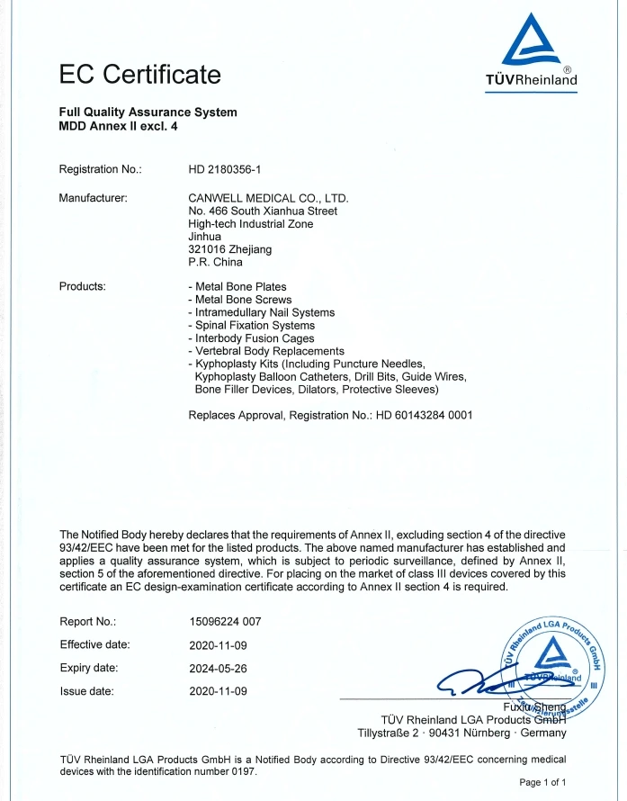 CE Mark 93/42/EEC European Medical Device Directive certificate
