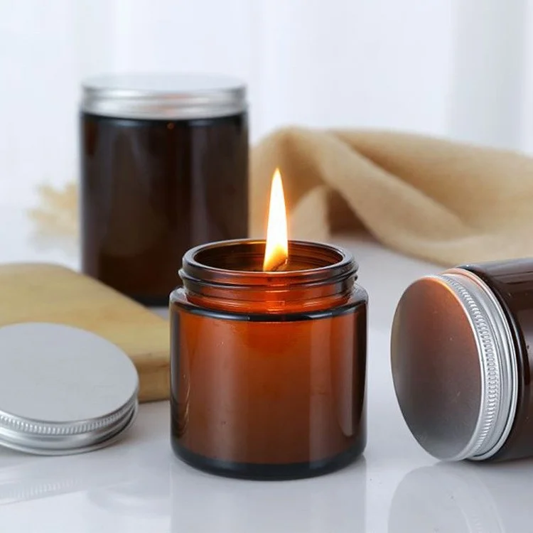 Custom Logo OEM 50ml 100ml 250ml 500ml Mini Brown Amber Round Candle Jar Empty Clear Amber Glass Jars for Candle