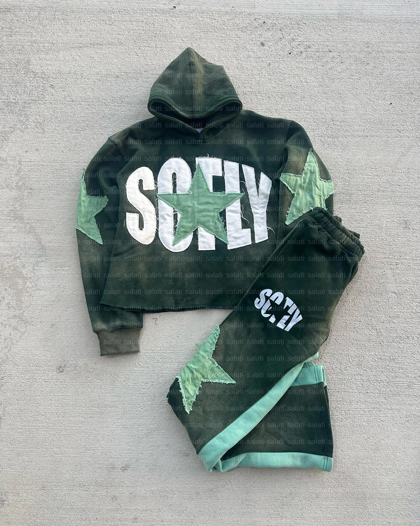 Customized Applique Embroidery Fleece Tracksuit Cotton Oversized Flared Sweatsuit Jogging Suit Female Acid Washed Hoodie Set Men gallery 4