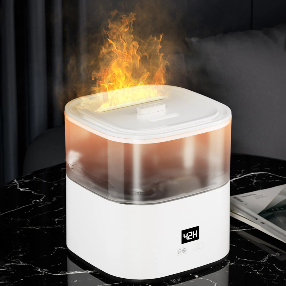 Desktop Flame Humidifier 1100ML Aromas Diffuser Air Purifier with Night Light Room Fragrance Volcano Humidifier for Living Room