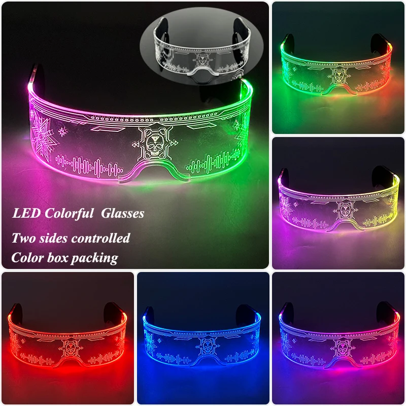 VJK Lunettes Futuristes à Visière LED 7 Couleurs, 3 Modes, Lunettes Lumineuses pour Adultes, Bar, Cosplay, Fête d'Halloween