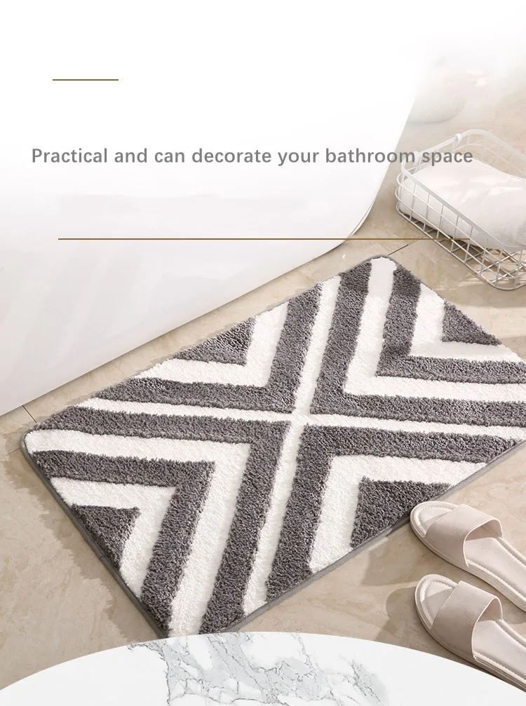 Customized Two-color Geometric Bathroom Non Slip Mat Bedroom Living Room Washable Floor Mat factory