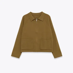 Cross-border Foreign Trade New Women's Fashion Korean Wind Loose Zipper Computer Knitted Full Sleeve Polyester Autumn Cardigans