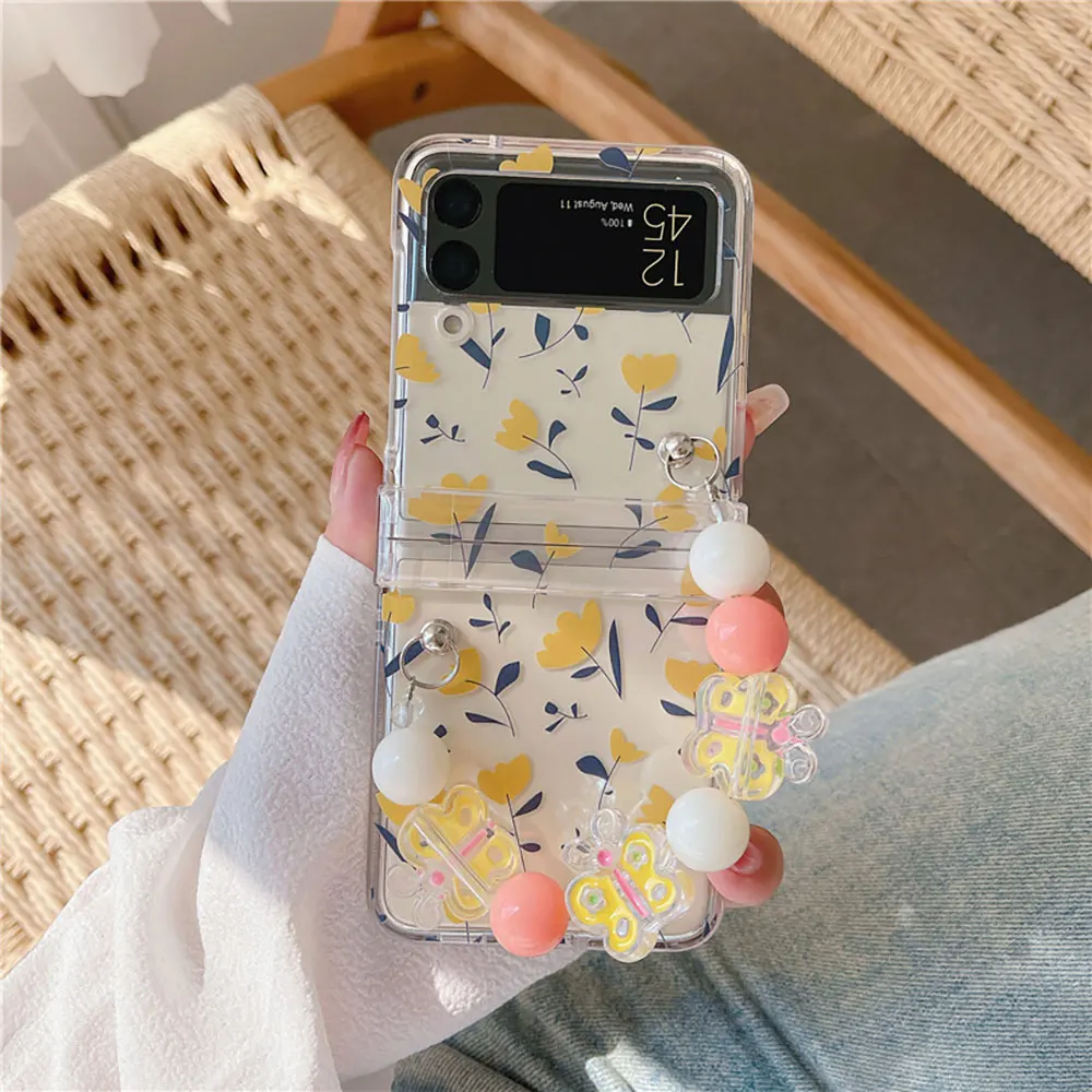 Laudtec Sjk685 Flower Mobile Phone Case Lanyard Skin Friendly Cover Slim Lightweight For Samsung Z Flip6 Flip5 Flip4 Flip3