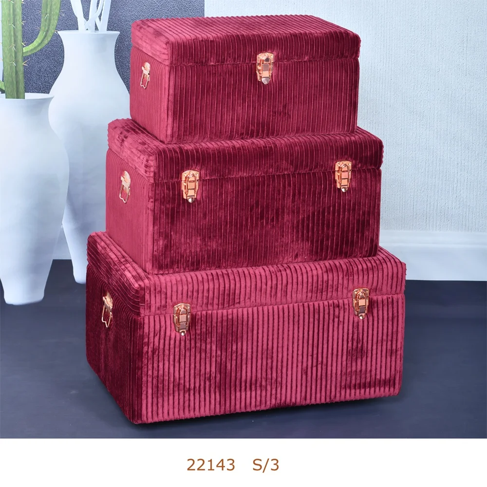Velvet Large Storage Wooden Trunk Boxes Chest Set for Home Decor