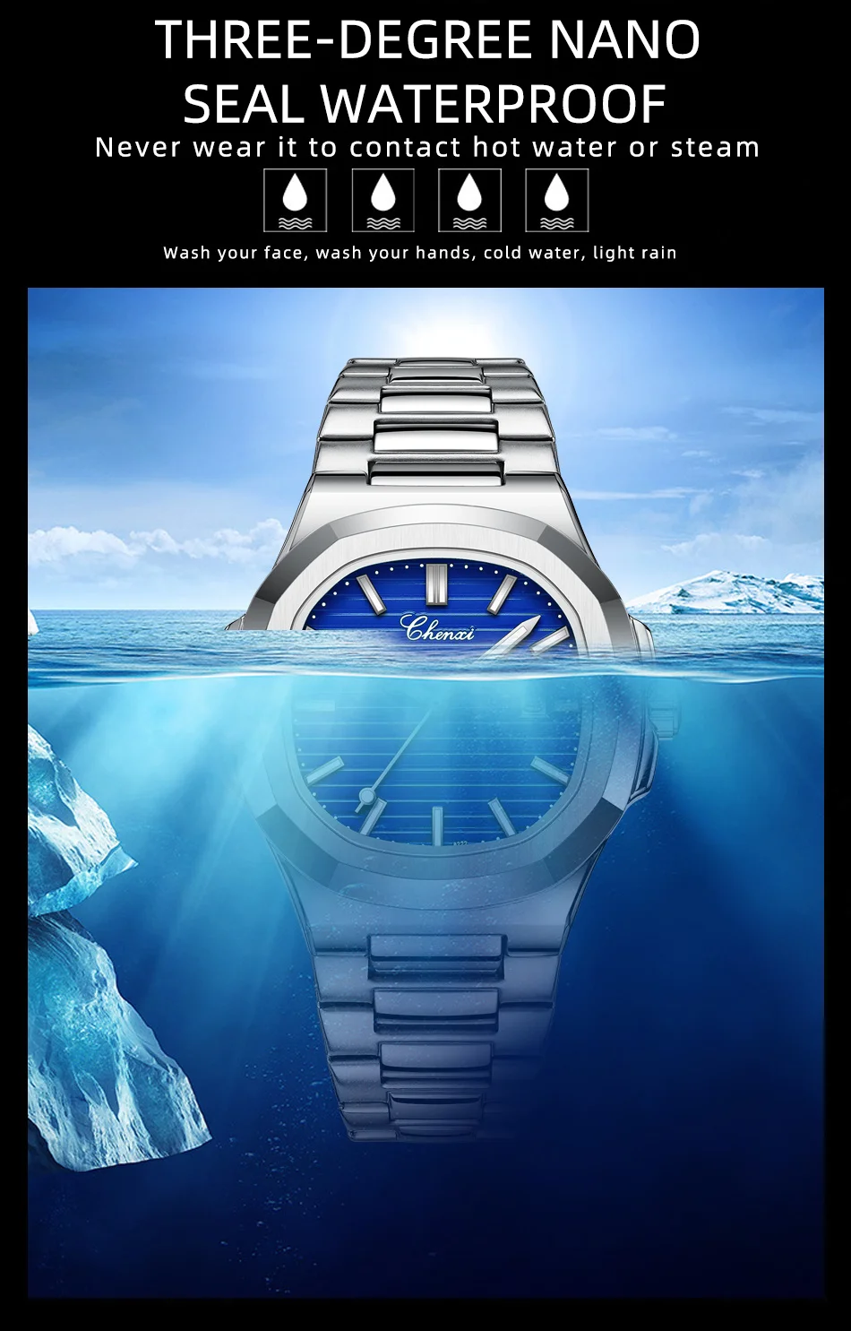 CX-8222 Men's Quartz Watch - Stainless Steel, Waterproof, Luminous