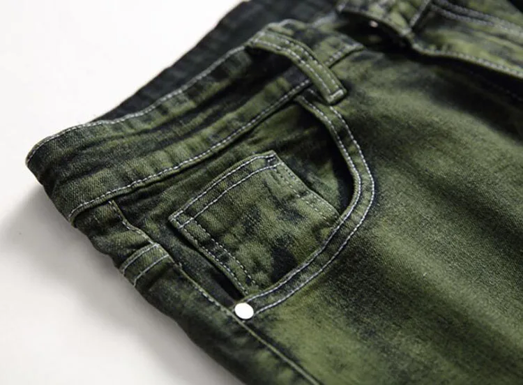 New Gray Green Mens Jeans Fashion Classic Style Elastic Straight Slim Denim Trousers High Elastic Skinny Jeans For Male