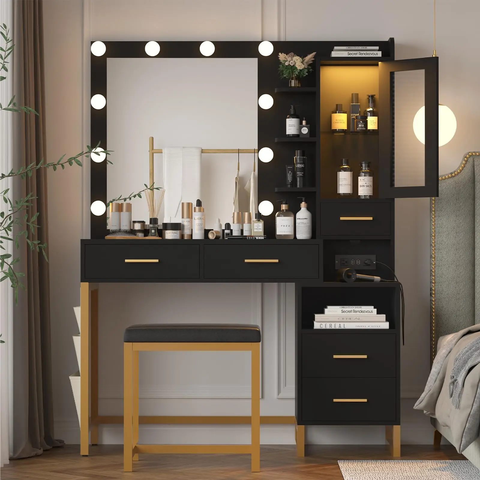 Black Modern Latest Wooden Turkish Style Dressing Table Designs Mirror with  Storage Makeup Vanity Table Wholesale
