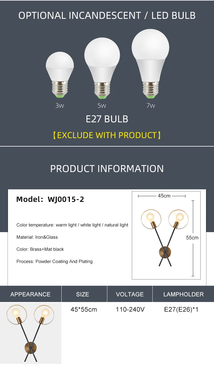 wj0015 high quality indoor soft lighting decorated bedroom double led wall lamp-2