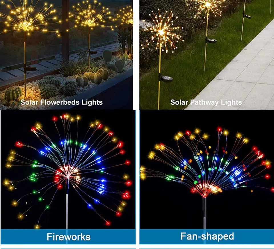 Solar Firework Dandelion Lights Outdoor Waterproof DIY String Light LED Fairy  for Garden Lawn Landscape Holiday Lights