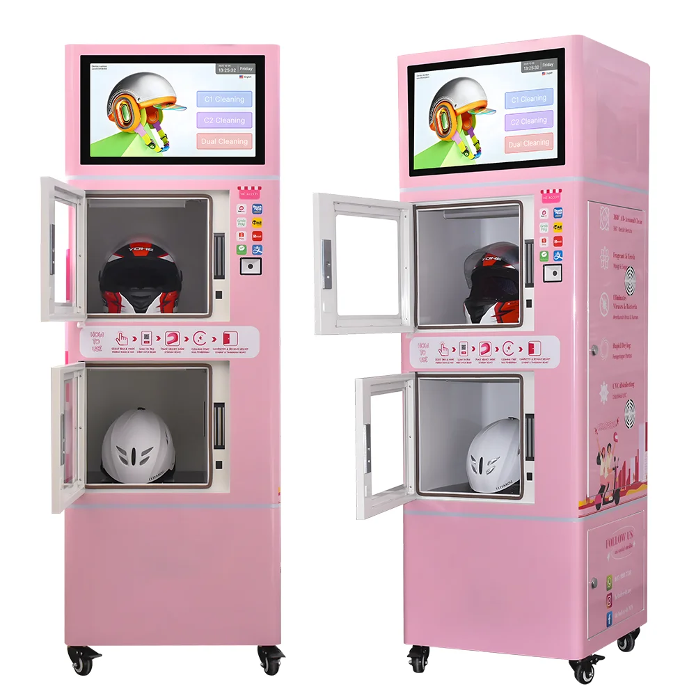 Double Bin Stainless Steel Helmet Cleaning Machine Sterilizing Dry Cleaning SDK Enabled Cloud-Based Management for Motorcycle
