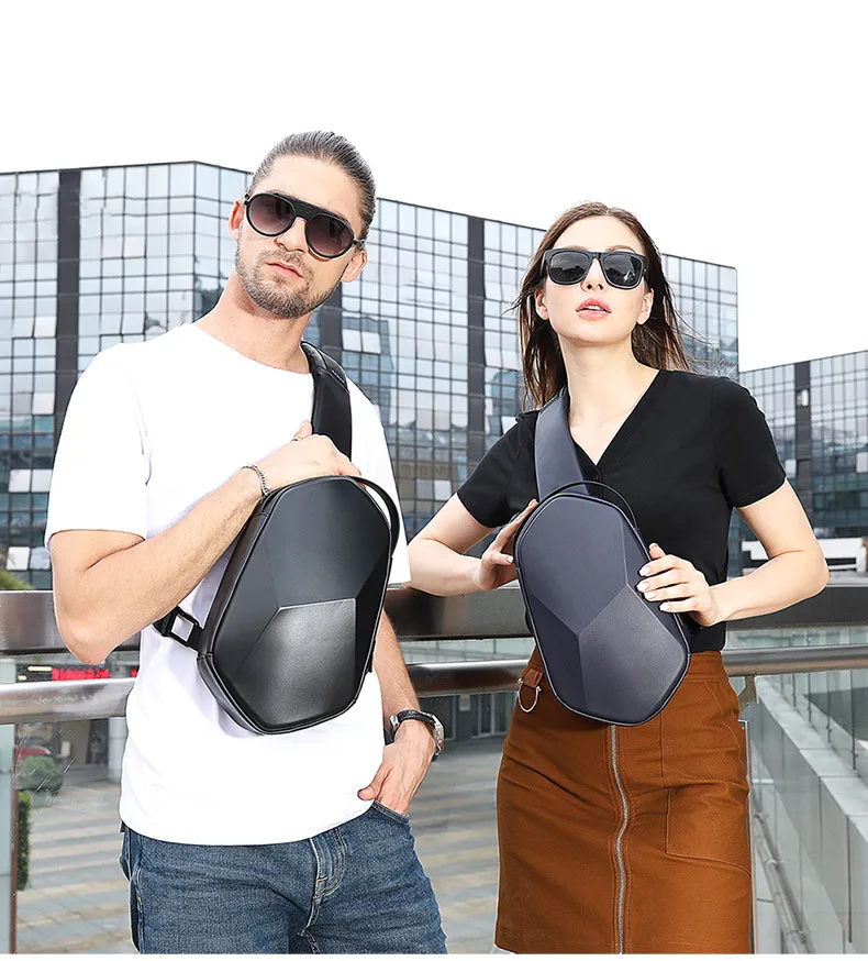 New Style Trendy Design Polyhedron Shoulder Messenger Chest Bag Motorcycle Saddlebags Luggage Black Blue OXford Cloth+Polyester