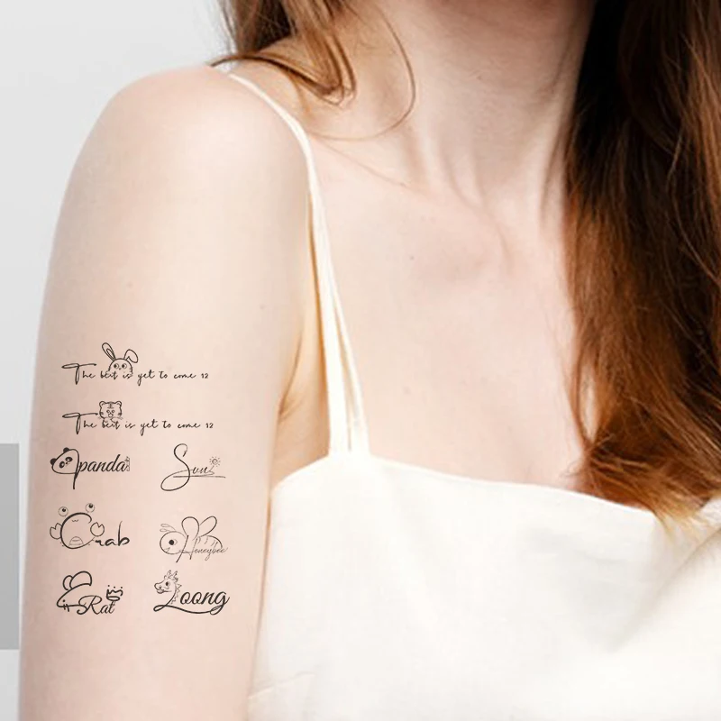New Text Letter Line Herbal Juice Tattoo Stickers for Boys and Girls Half Permanent Tattoo Stickers for Arms