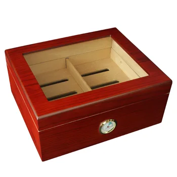 Factory Wholesale Customized Logo Cigar Humidor Wooden Storage Boxes Glass Top Cigar Humidor Case With Tray