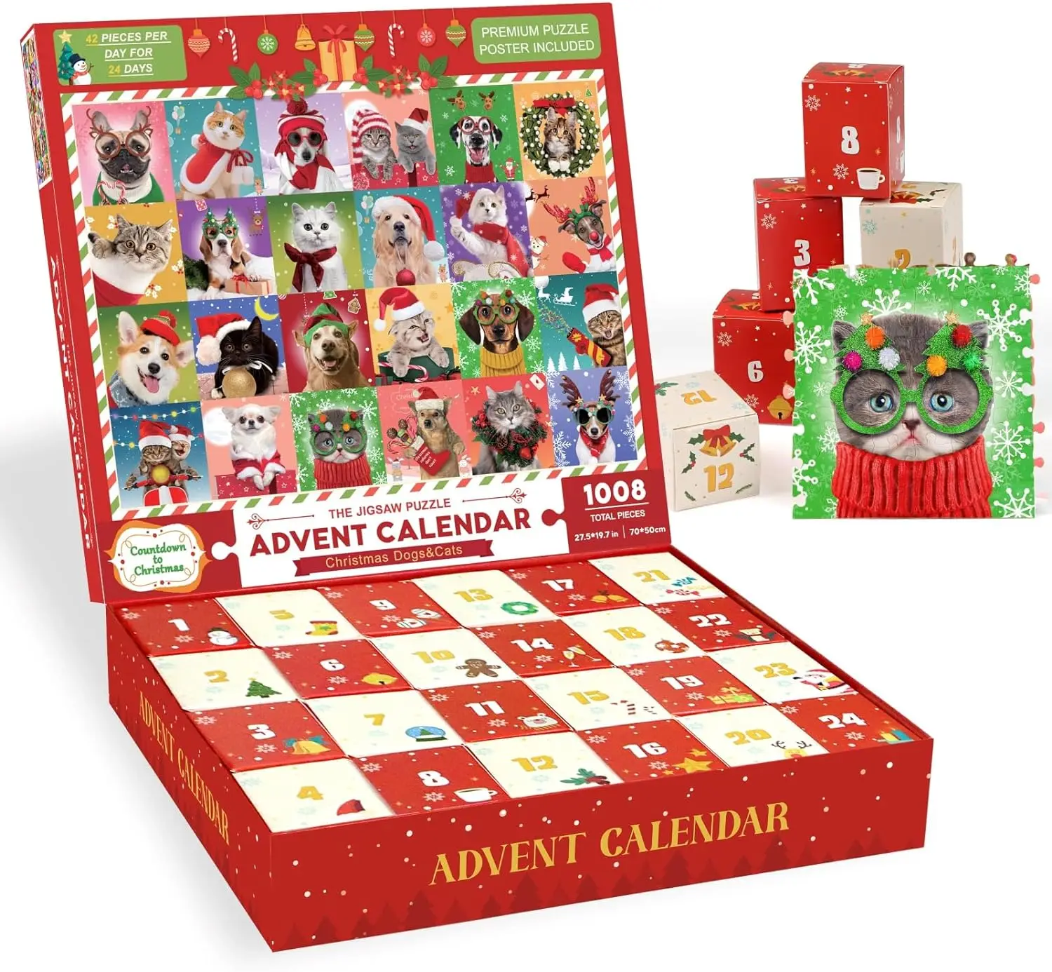 Weihnachts-Adventskalender Puzzle 2024 – 1008 Teile, 24 Boxen, Fertig 50x70cm, Ideal Für Familienzeit & Deko