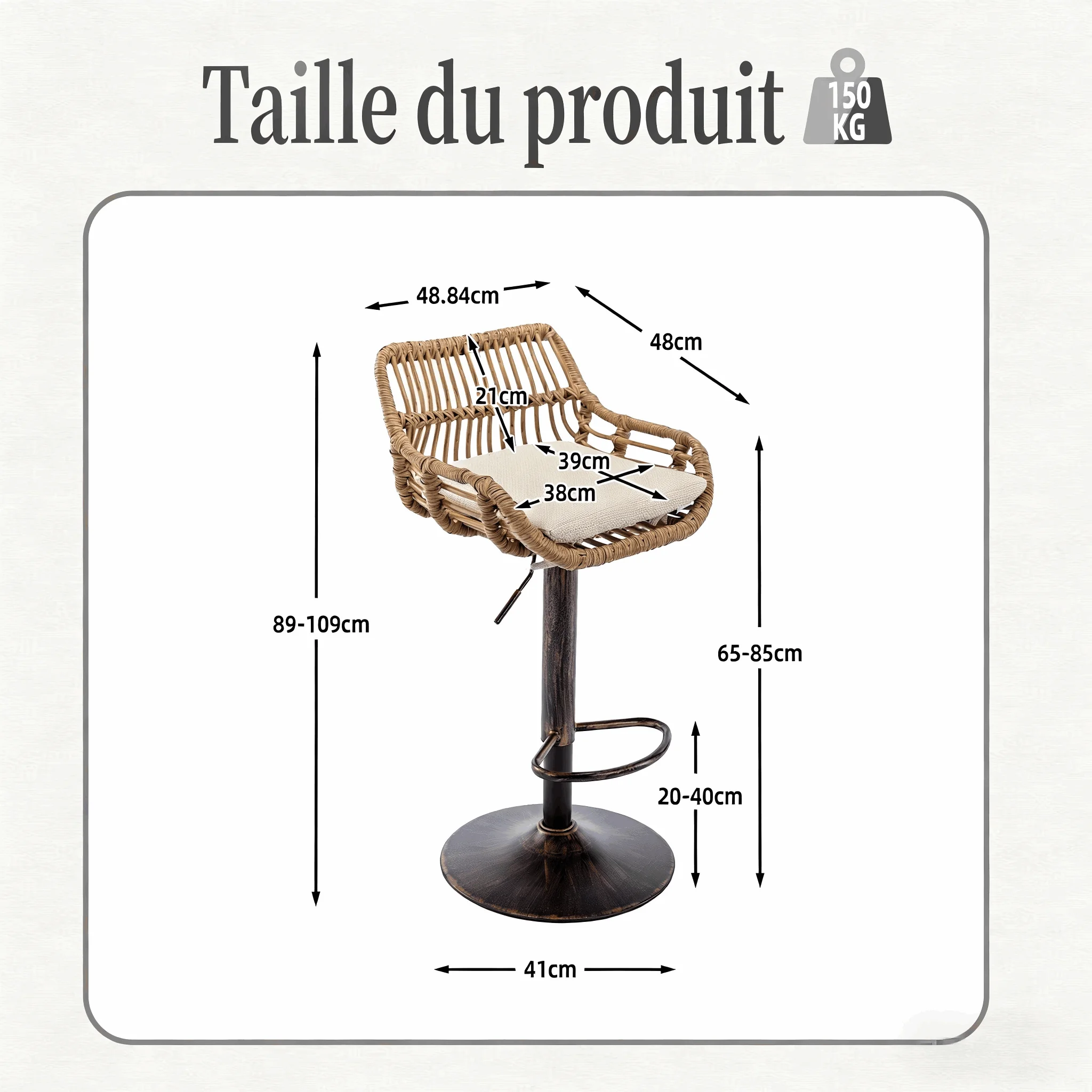 Tabouret bar pivotant réglable
