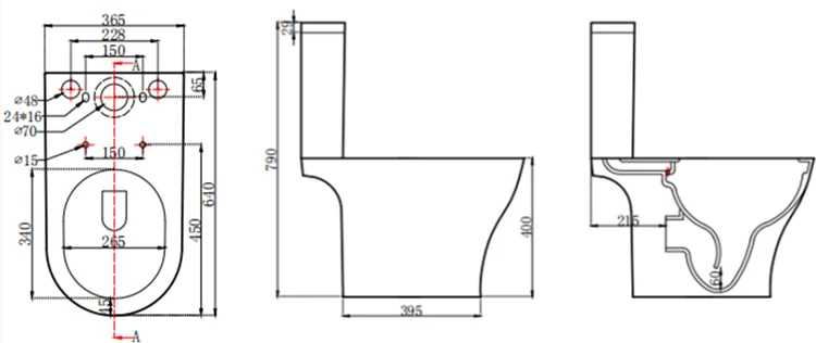 Bồn cầu gốm kiểu xả P-trap bán sỉ, toilet phòng tắm