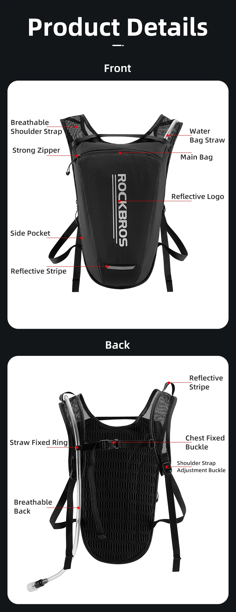 Rockbros Cycling Backpack Bags Water Backpack Ultralight Hiking Running