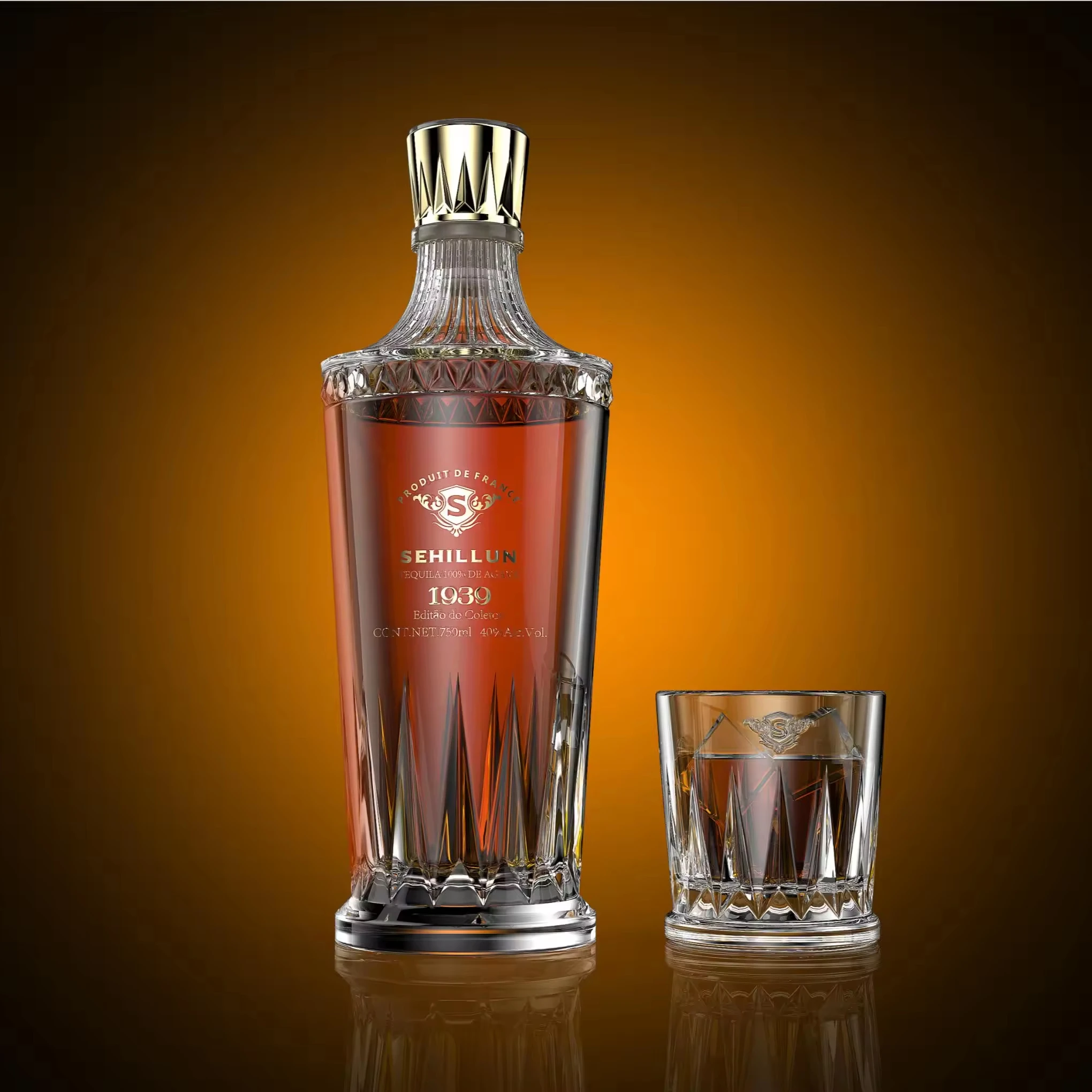 750 ml Glass Liquor Bottles Filled with Fine Tequila, Handcrafted in a Box, and with an Original, Custom Logo.