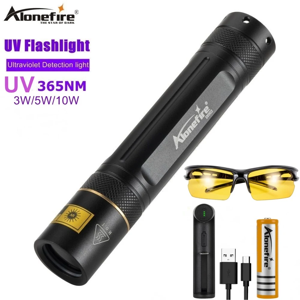 amazon 10w usb rechargeable led uv flashlight Alonefire SV003 365nm 10W LED UV Lamp