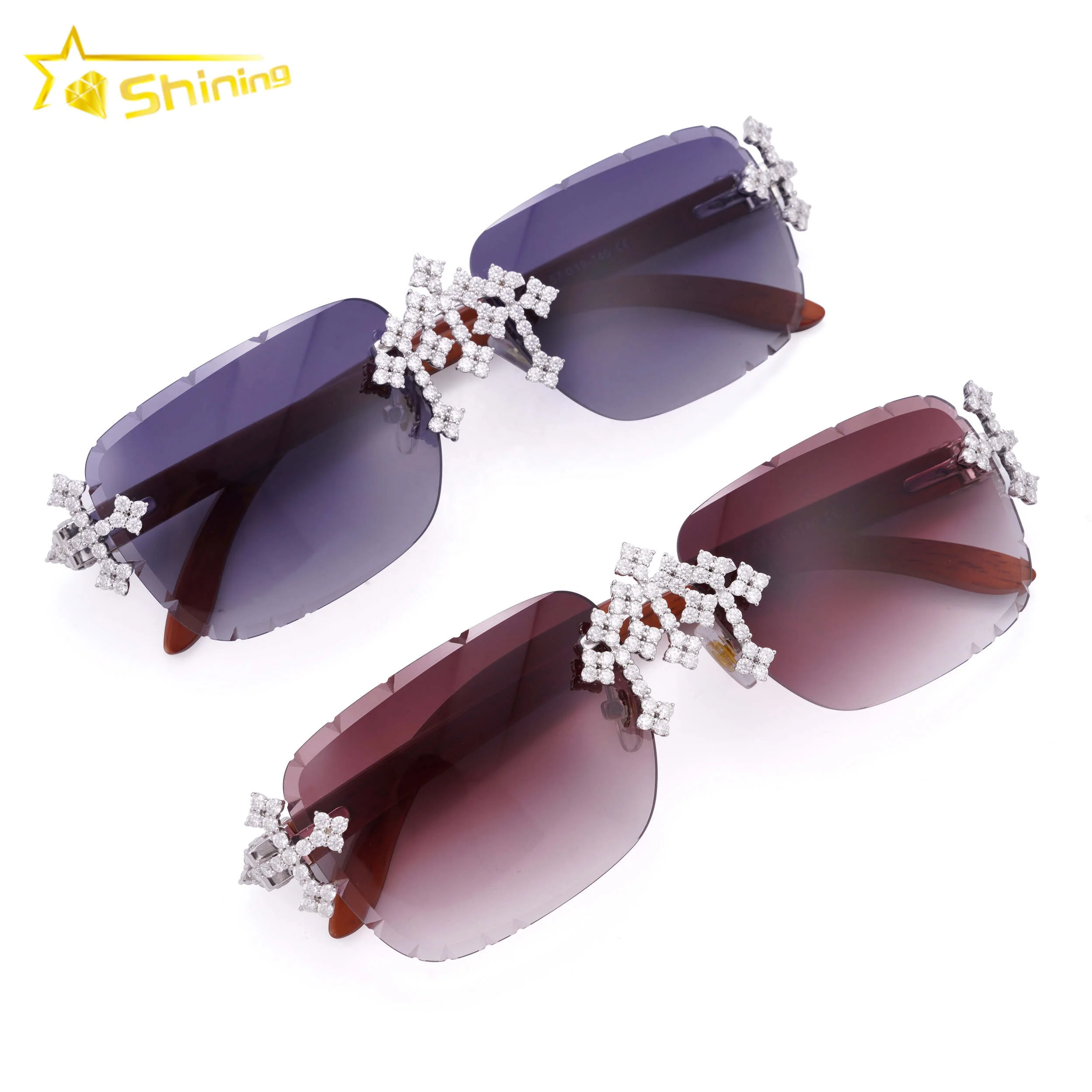 Hot Selling Hip Hop Cross Style Iced Out 925 Silver Sunglasses