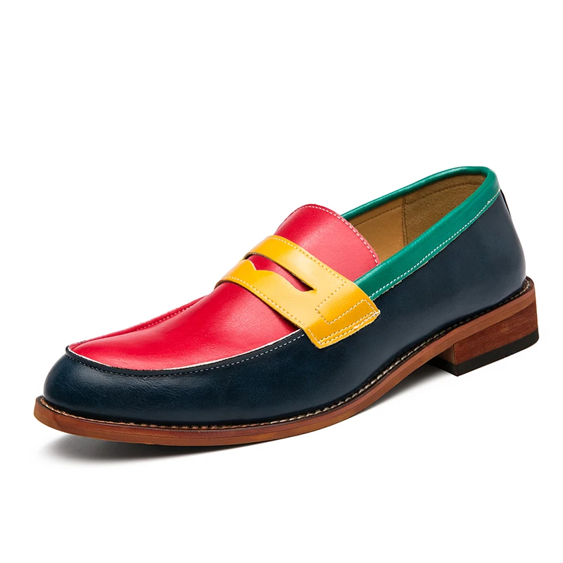 Slip on Round Toe Stitching Colorful Design Flat Loafers Men Casual Formal Shoes