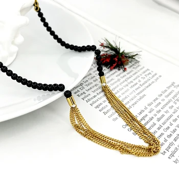 Fashion new natural black agate fringe necklace premium niche  high quality and popular styles unique and special