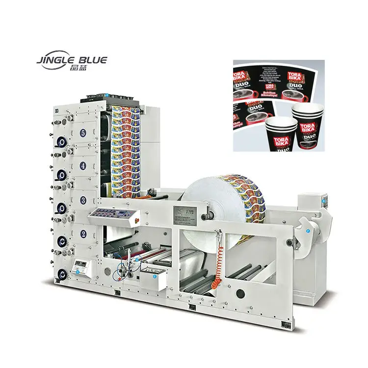 Hexiang Automatic Flexo Label Roll To Roll Sticker Small Paper Cup Printing Machine