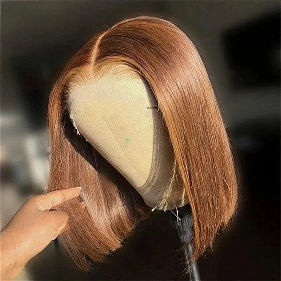 Chocolate Brown Short Bob Human Hair 13X4 Lace Wig Brazilian Remy_voghion.com