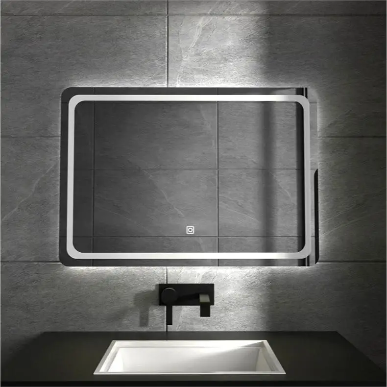 70*50 Three Color Light Smart Mirror Bathroom Wall Mounted Rectangle Frameless Led Mirror