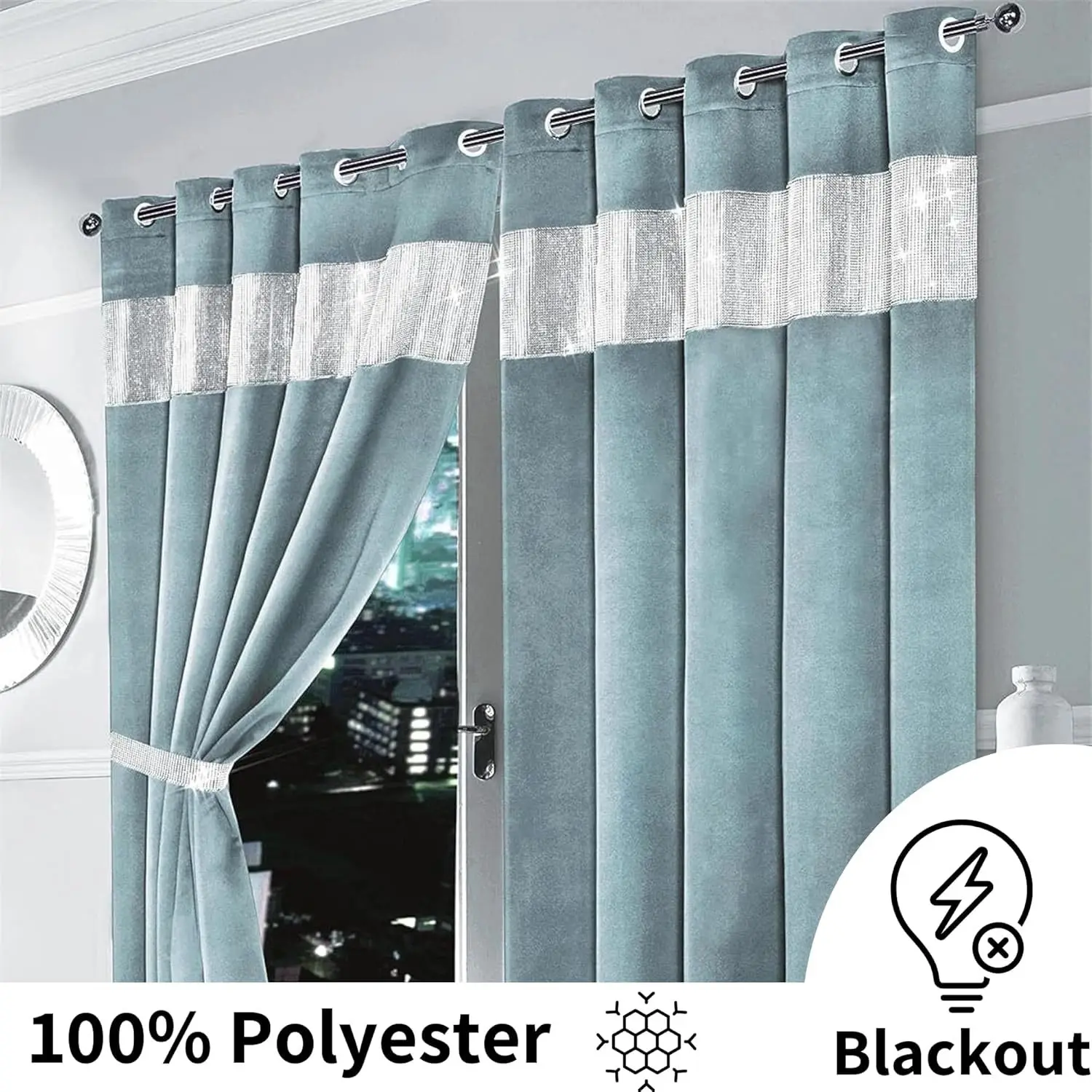 DaiRui Fancy Velvet Fabric with Crystal Beads Holland Velvet Curtains for the Living Room