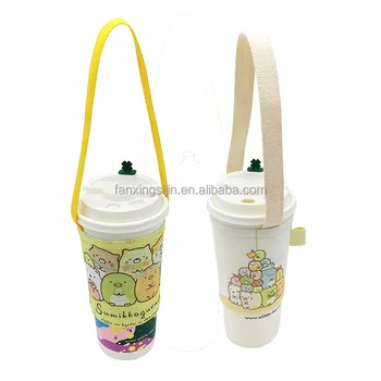 Boba Holder Custom print logo cup holder canvas bag bubble tea milk coffee cotton fabric cup sleeve