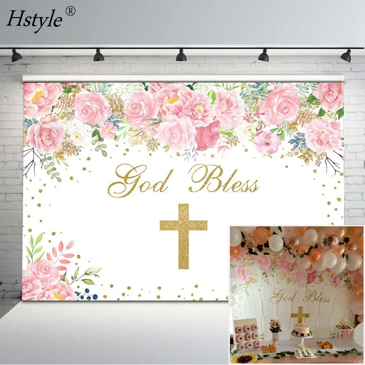 God Bless Backdrop Pink Floral First Communion Baptism Baby Shower Party  Decorations Pink Flower God Bless Hs616 - Buy God Bless Backdrop Pink  Floral First Communion Baptism Baby Shower Party Decorations Pink