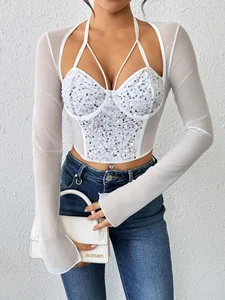 2026 Cross-Border Hot Girl Lace Camisole with Underwire - Versatile Top Summer New Arrival Sexy Fitted Fishbone Chiffon Blouse