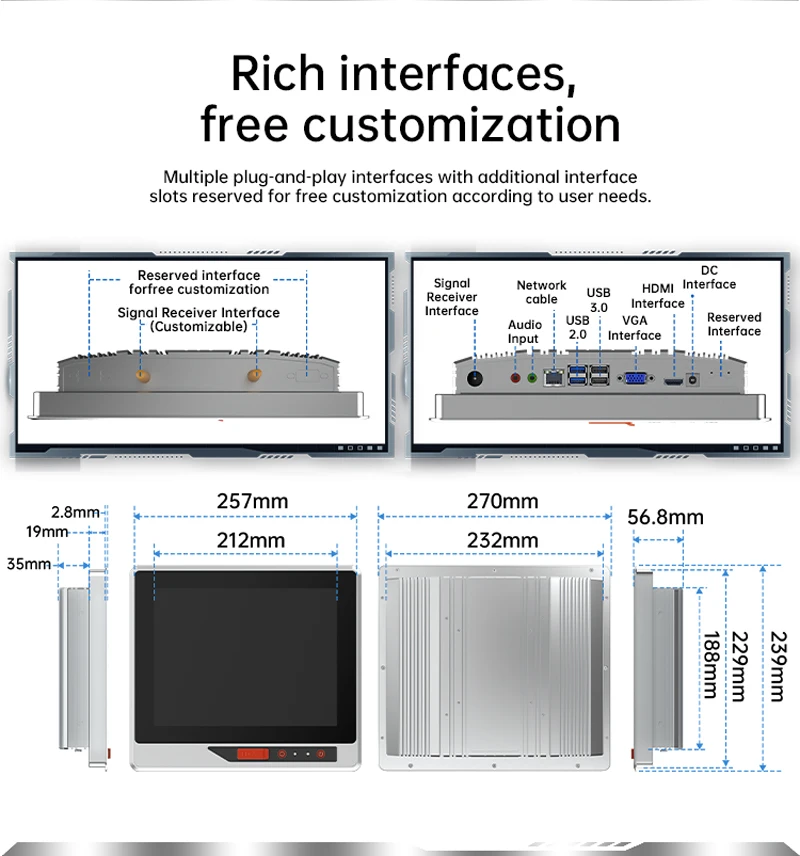 All-in-One Industrial Control Machine 10.4-21.5 Inch Industrial Embedded Capacitive Touch Screen USB Front Industrial Computer
