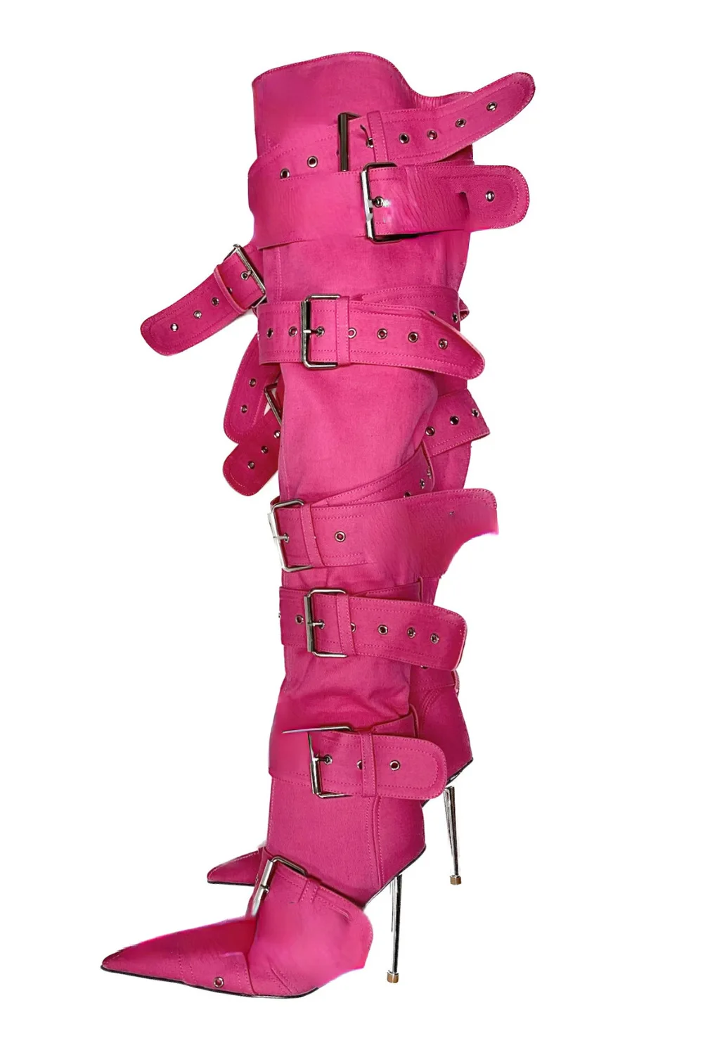 Female Winter Long Boot Big Size Special Metal Heel Buckle Strap Thigh High Boots Women Over-the-knee - Image 2