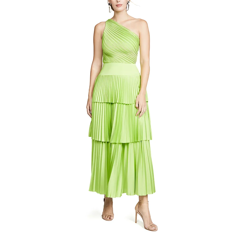 open lace back dress Pleated Long Sleeve Dress — Neon Red – La Garçonne main image 0