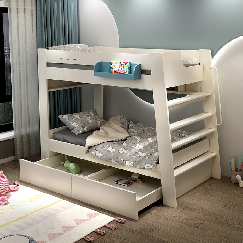 Double Layer Solid Wood Multifunctional Combination Children Bed with Wardrobe