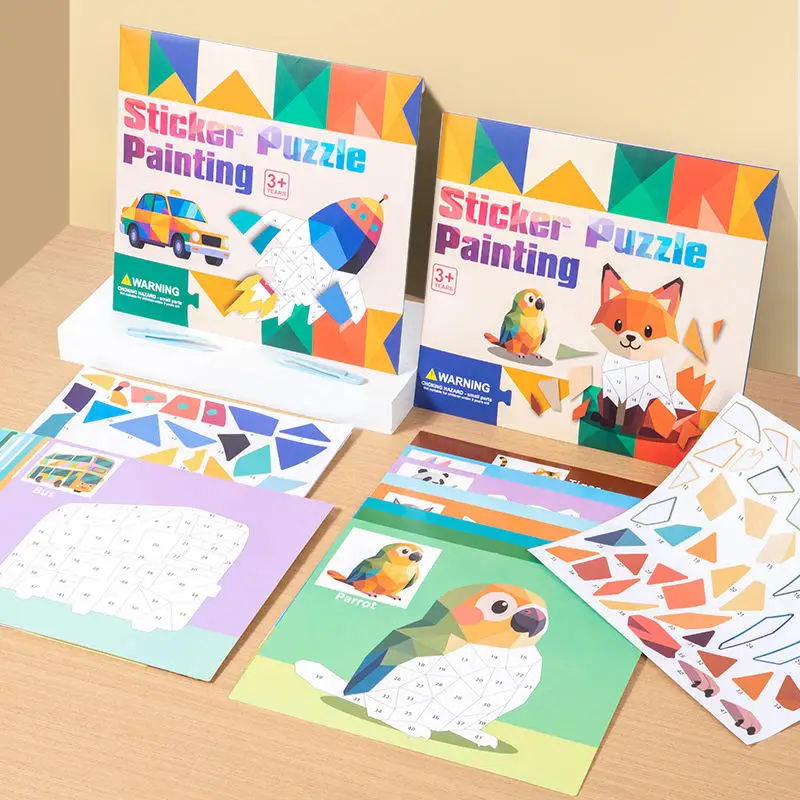 Custom 2025 Reusable Toddler Puzzle Best Gift Kids Paint Activity Book Animals Book Brain Games Sticker by Number Book