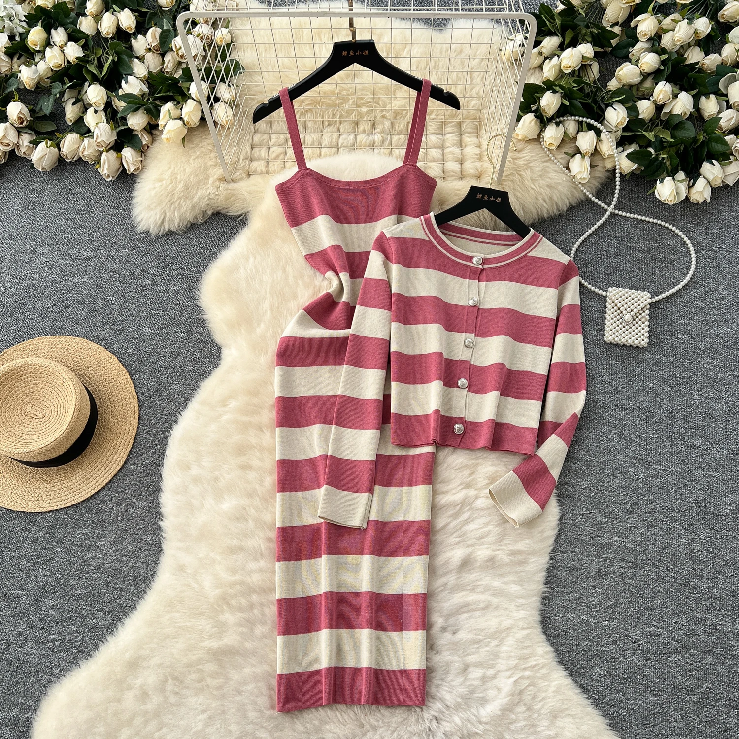 Women's Korean Sets O-Neck Tunic Top And Floral Printed Slim Knitted Knitted Dress Set Clothing Wholesale Women's Korean Sets O-Neck Tunic Top And Floral Printed Slim Knitted Knitted Dress Set Clothing Wholesale