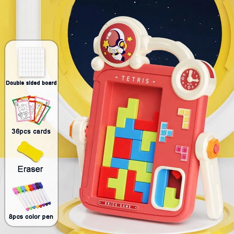 2 in 1 Electronic Double Side Educational Brick Game Painting Table Toy Kids Drawing Board DIY Puzzle Building Blocks with Music