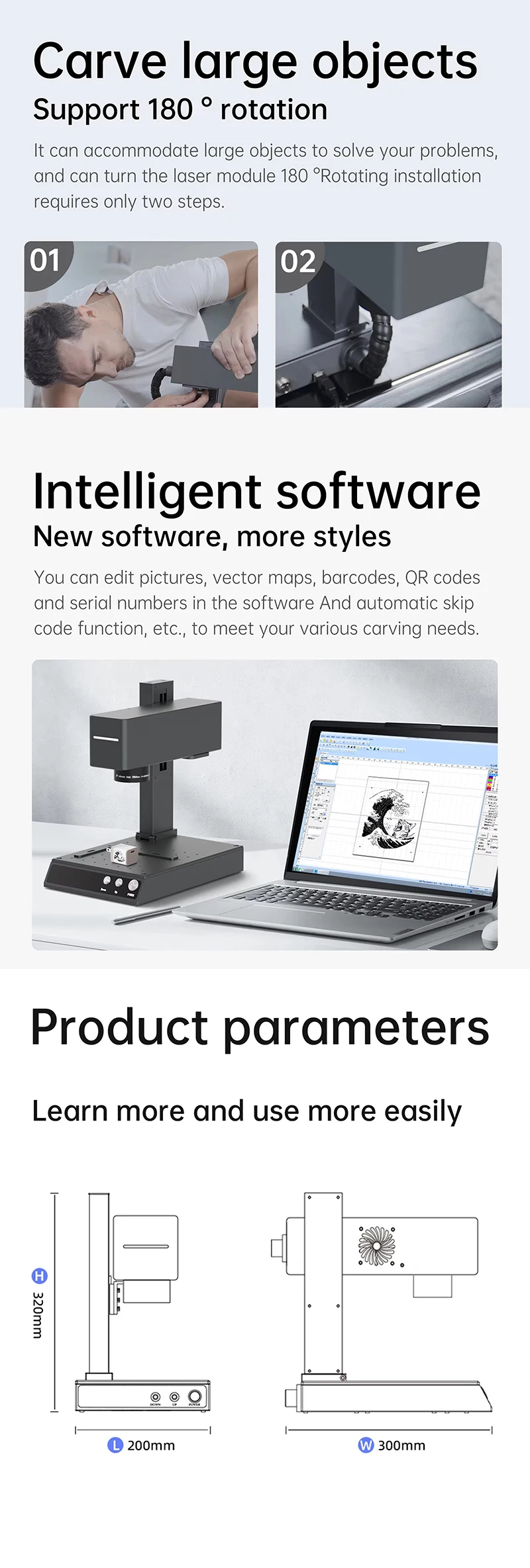 New Programmable Fiber Laser Marking Machines Laser Printer Engraver for Gold Jewelry Wood Leather Supports DXF BMP AI Graphic