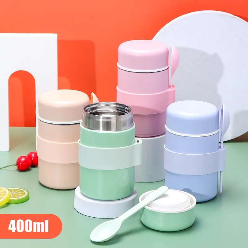 400ml  Keep Hot and Cold Double Wall Stainless Steel Insulated Food Flask Jar for Kids with Spoon